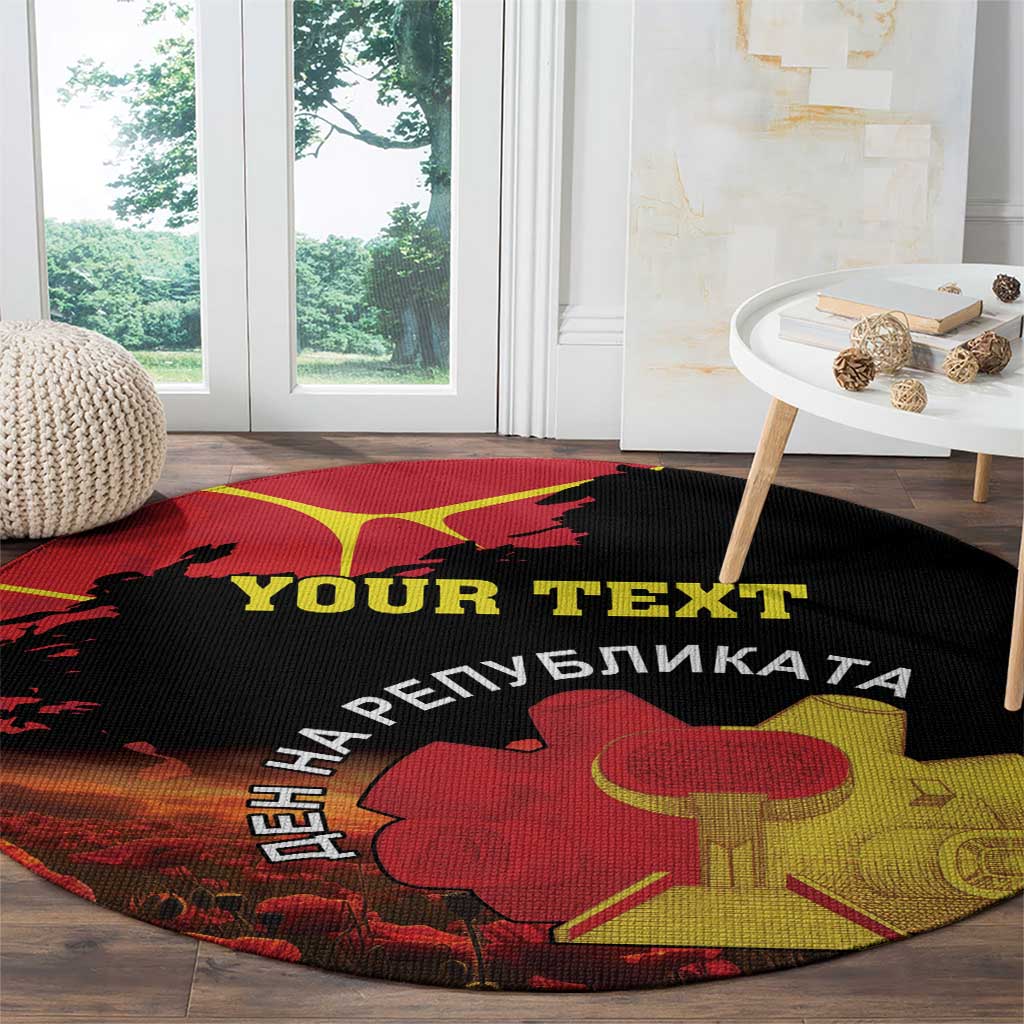 Personalized Macedonia Republic Day Round Carpet Ilinden Monument Red Poppy - Wonder Print Shop