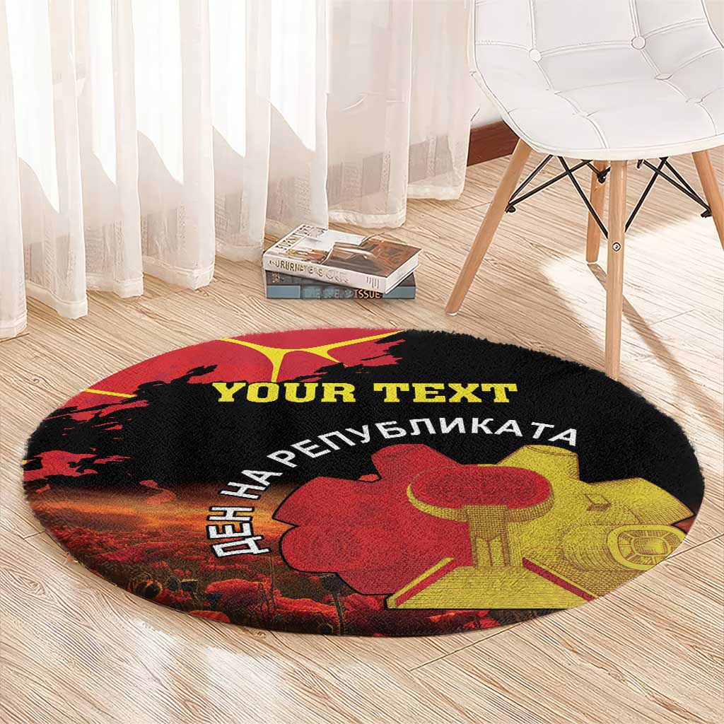 Personalized Macedonia Republic Day Round Carpet Ilinden Monument Red Poppy - Wonder Print Shop