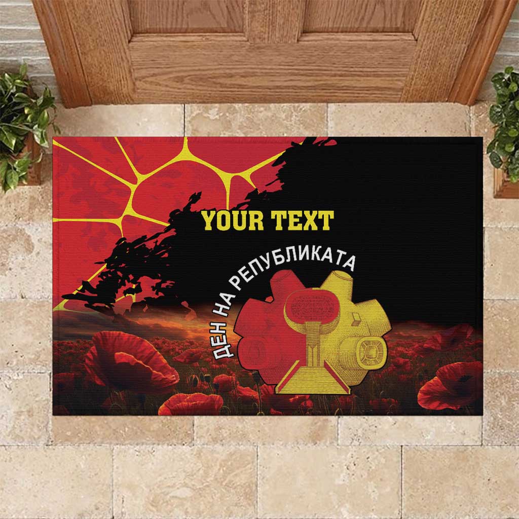 Personalized Macedonia Republic Day Rubber Doormat Ilinden Monument Red Poppy - Wonder Print Shop