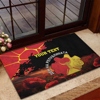 Personalized Macedonia Republic Day Rubber Doormat Ilinden Monument Red Poppy - Wonder Print Shop