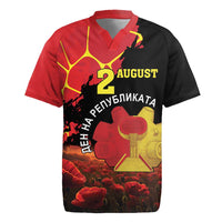 Personalized Macedonia Republic Day Rugby Jersey Ilinden Monument Red Poppy - Wonder Print Shop