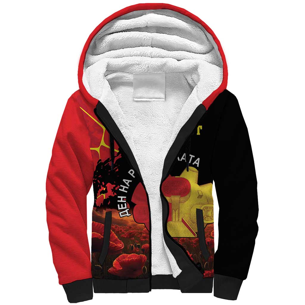 Personalized Macedonia Republic Day Sherpa Hoodie Ilinden Monument Red Poppy - Wonder Print Shop