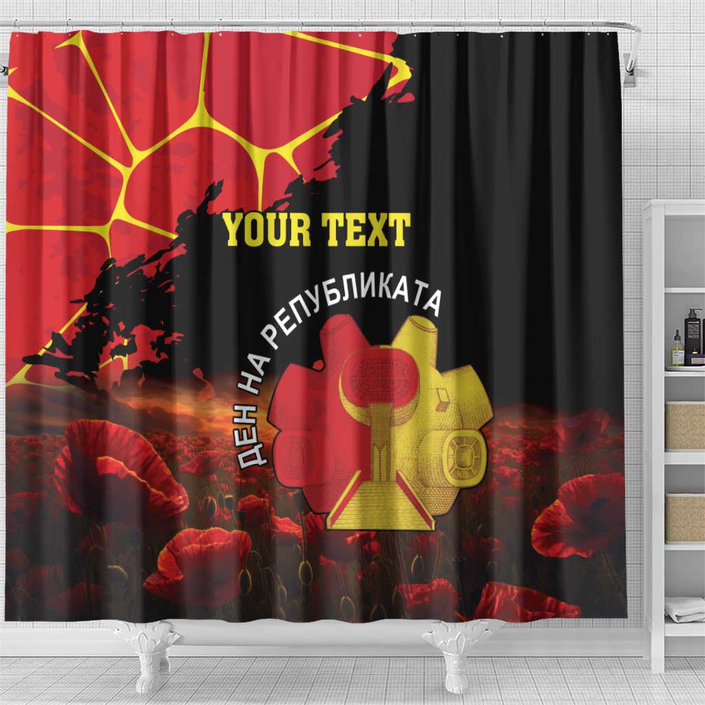 Personalized Macedonia Republic Day Shower Curtain Ilinden Monument Red Poppy - Wonder Print Shop