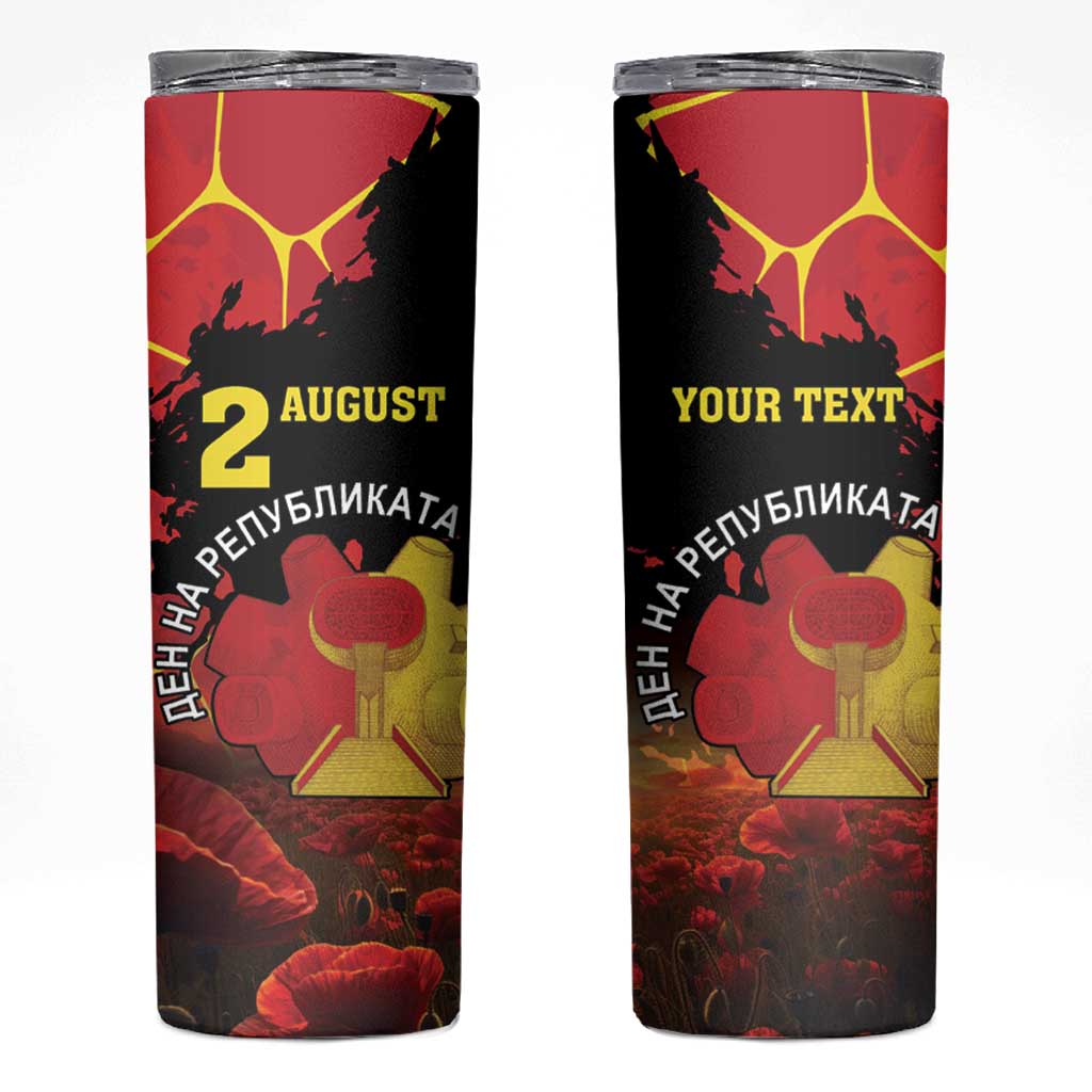 Personalized Macedonia Republic Day Skinny Tumbler Ilinden Monument Red Poppy - Wonder Print Shop