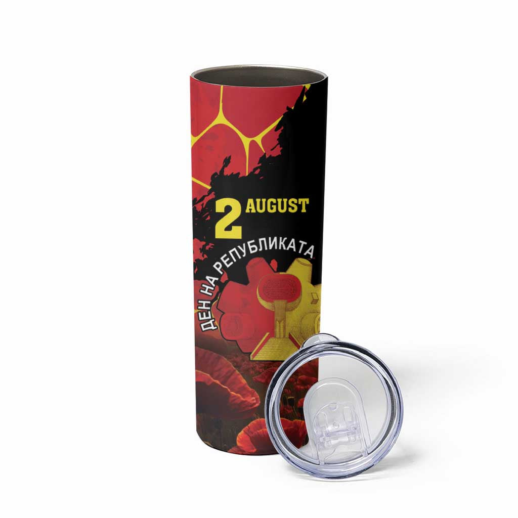 Personalized Macedonia Republic Day Skinny Tumbler Ilinden Monument Red Poppy - Wonder Print Shop