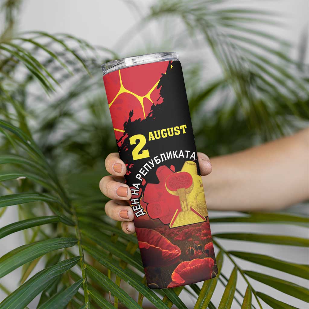Personalized Macedonia Republic Day Skinny Tumbler Ilinden Monument Red Poppy - Wonder Print Shop