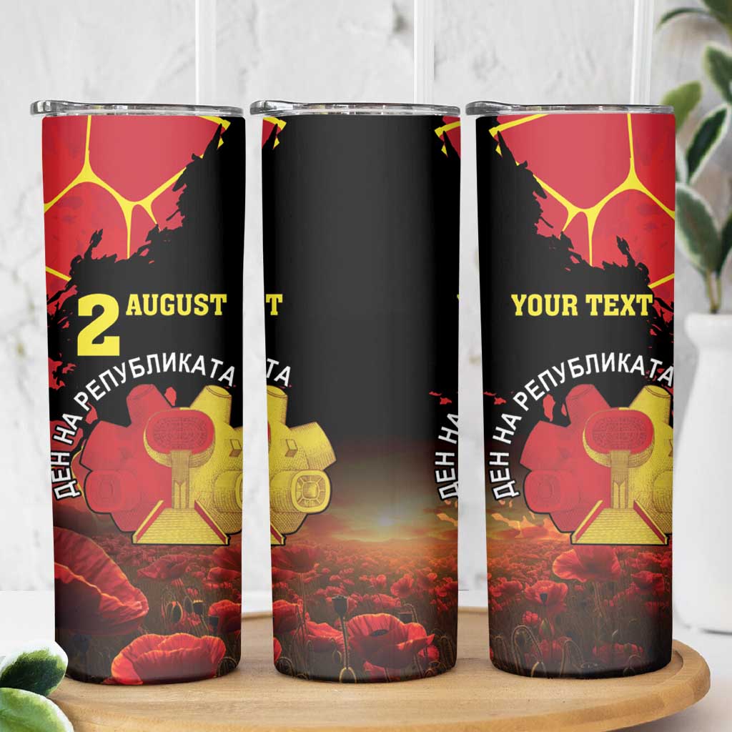 Personalized Macedonia Republic Day Skinny Tumbler Ilinden Monument Red Poppy - Wonder Print Shop