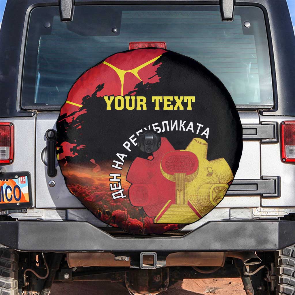Personalized Macedonia Republic Day Spare Tire Cover Ilinden Monument Red Poppy - Wonder Print Shop