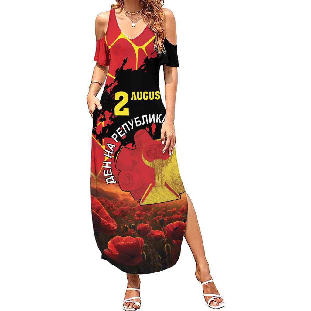 Personalized Macedonia Republic Day Summer Maxi Dress Ilinden Monument Red Poppy - Wonder Print Shop