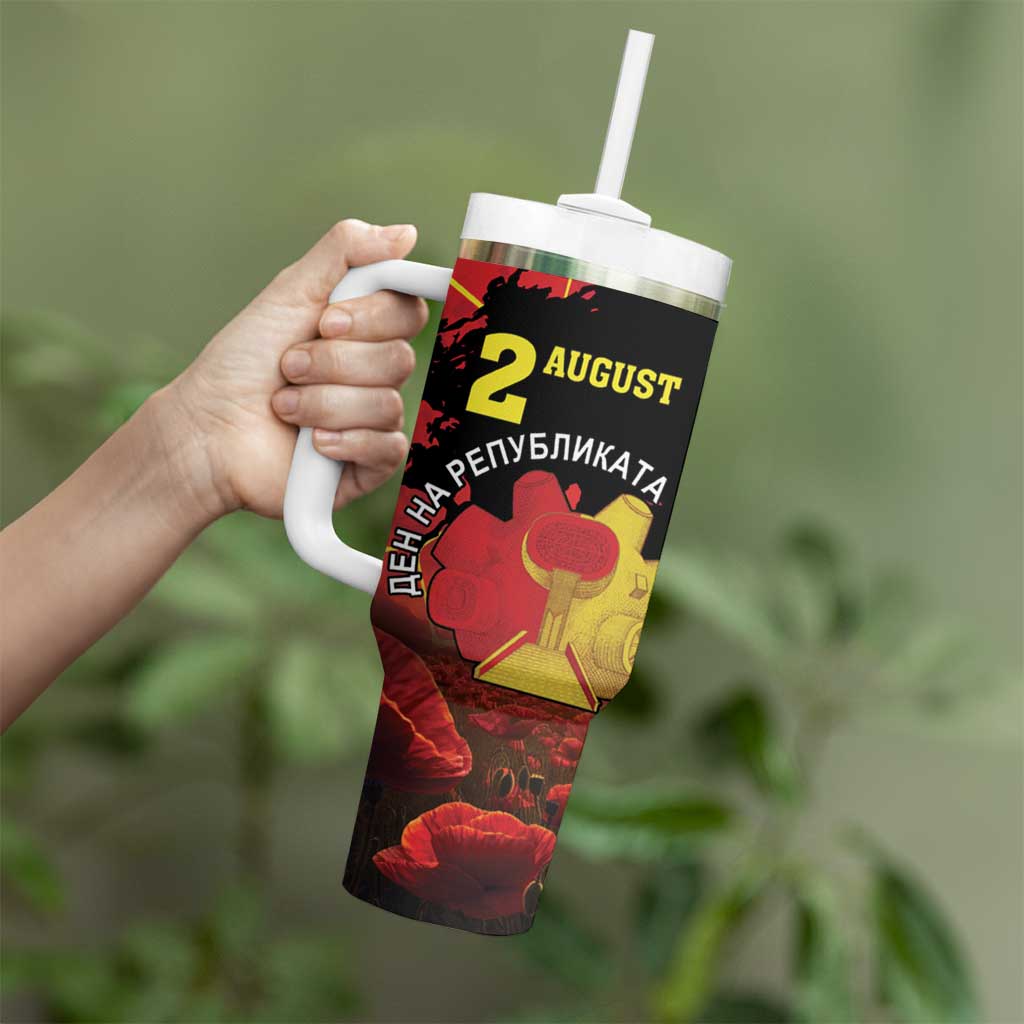 Personalized Macedonia Republic Day Tumbler With Handle Ilinden Monument Red Poppy - Wonder Print Shop
