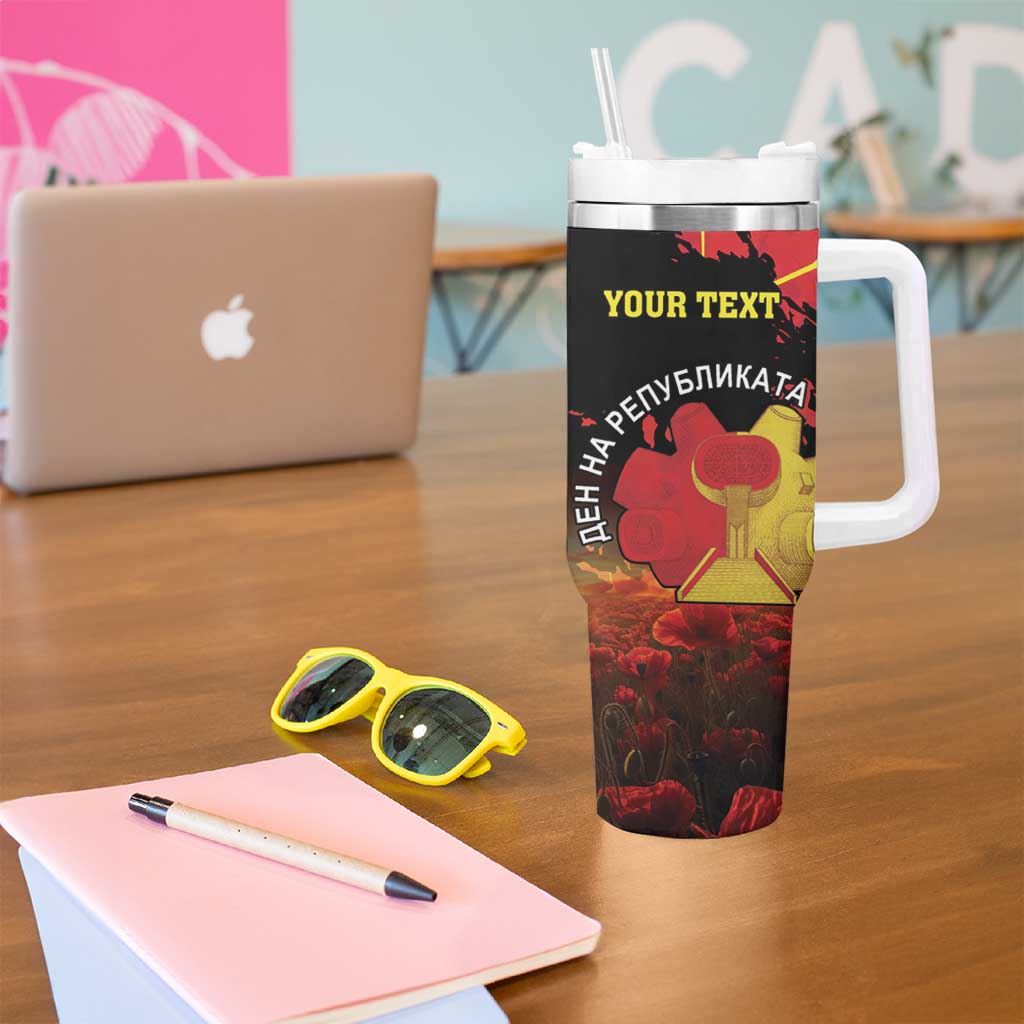 Personalized Macedonia Republic Day Tumbler With Handle Ilinden Monument Red Poppy - Wonder Print Shop