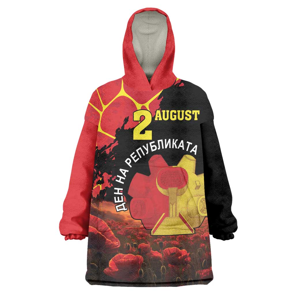 Personalized Macedonia Republic Day Wearable Blanket Hoodie Ilinden Monument Red Poppy - Wonder Print Shop