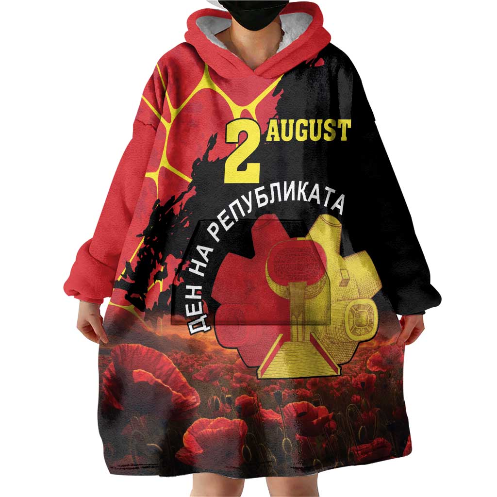Personalized Macedonia Republic Day Wearable Blanket Hoodie Ilinden Monument Red Poppy - Wonder Print Shop
