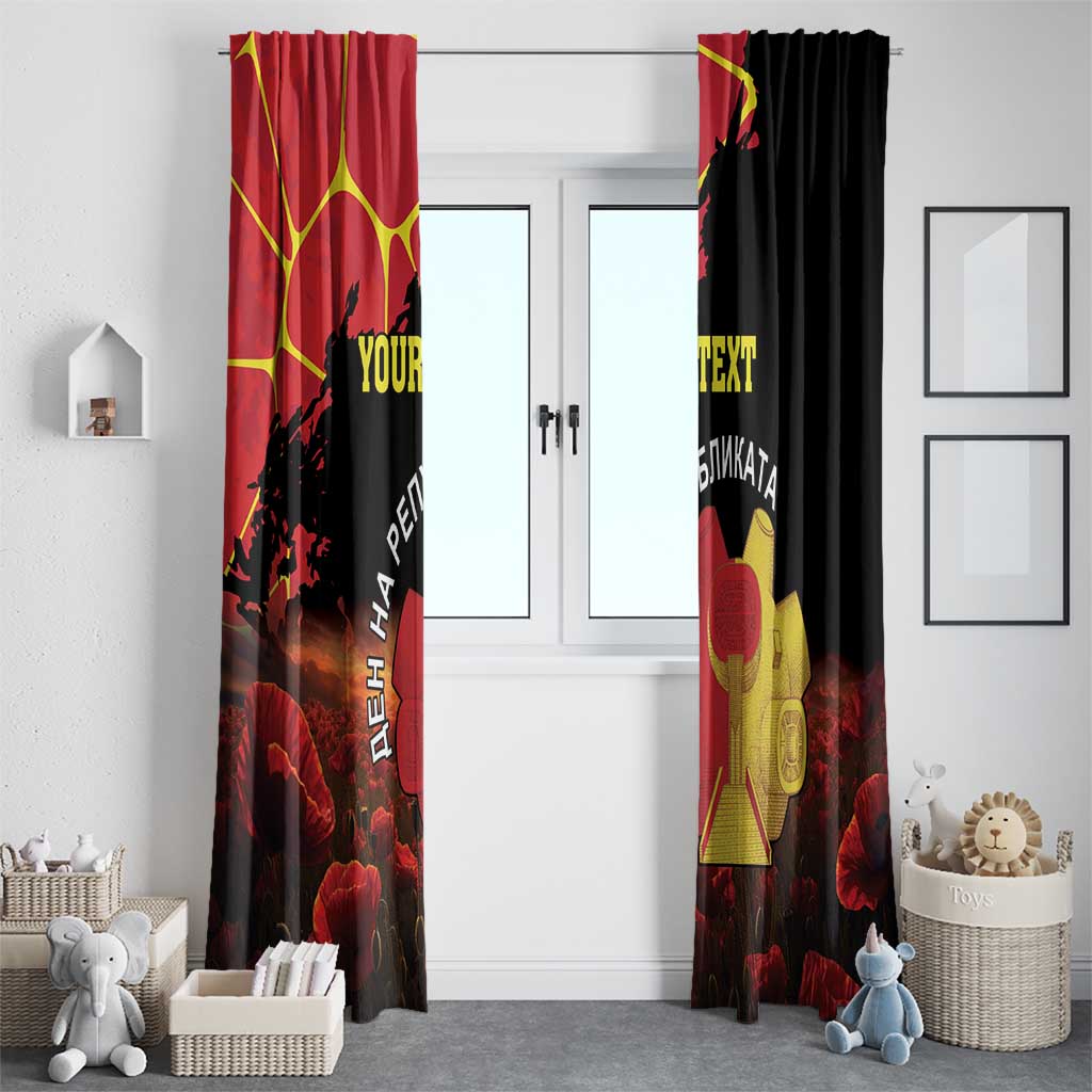 Personalized Macedonia Republic Day Window Curtain Ilinden Monument Red Poppy - Wonder Print Shop
