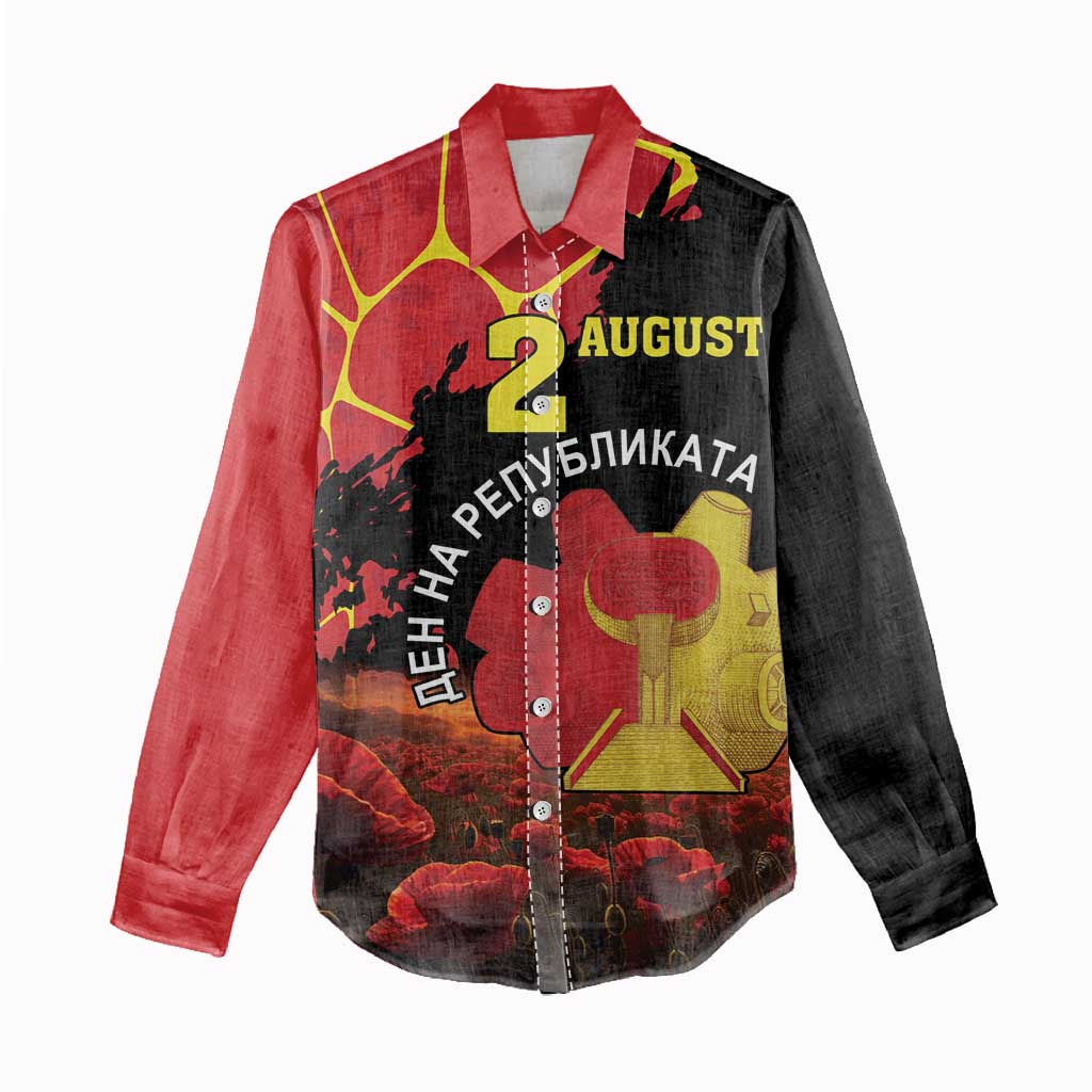 Personalized Macedonia Republic Day Women Casual Shirt Ilinden Monument Red Poppy - Wonder Print Shop