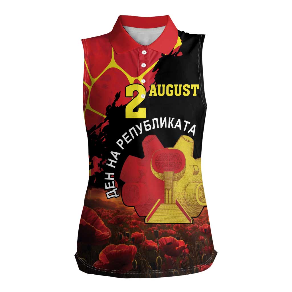Personalized Macedonia Republic Day Women Sleeveless Polo Shirt Ilinden Monument Red Poppy - Wonder Print Shop