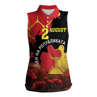 Personalized Macedonia Republic Day Women Sleeveless Polo Shirt Ilinden Monument Red Poppy - Wonder Print Shop