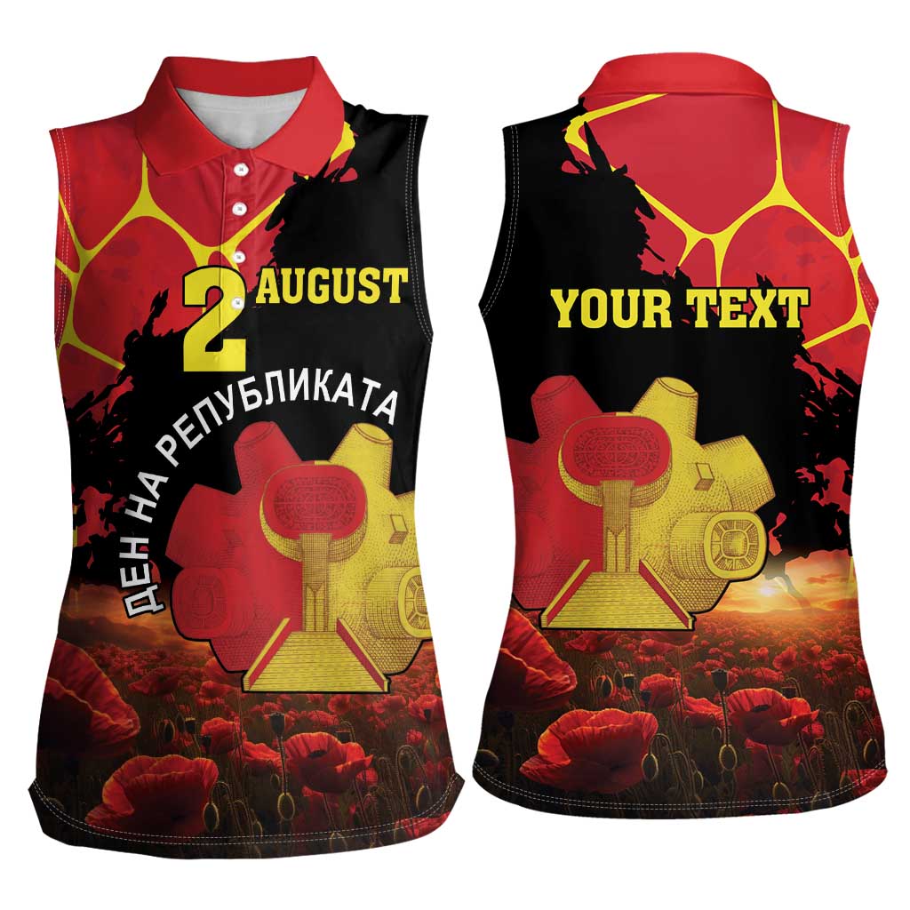 Personalized Macedonia Republic Day Women Sleeveless Polo Shirt Ilinden Monument Red Poppy - Wonder Print Shop