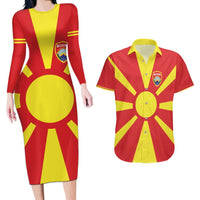 Custom Macedonia Couples Matching Long Sleeve Bodycon Dress and Hawaiian Shirt Flag Style - Wonder Print Shop