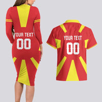 Custom Macedonia Couples Matching Long Sleeve Bodycon Dress and Hawaiian Shirt Flag Style - Wonder Print Shop