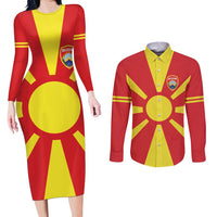 Custom Macedonia Couples Matching Long Sleeve Bodycon Dress and Long Sleeve Button Shirt Flag Style - Wonder Print Shop