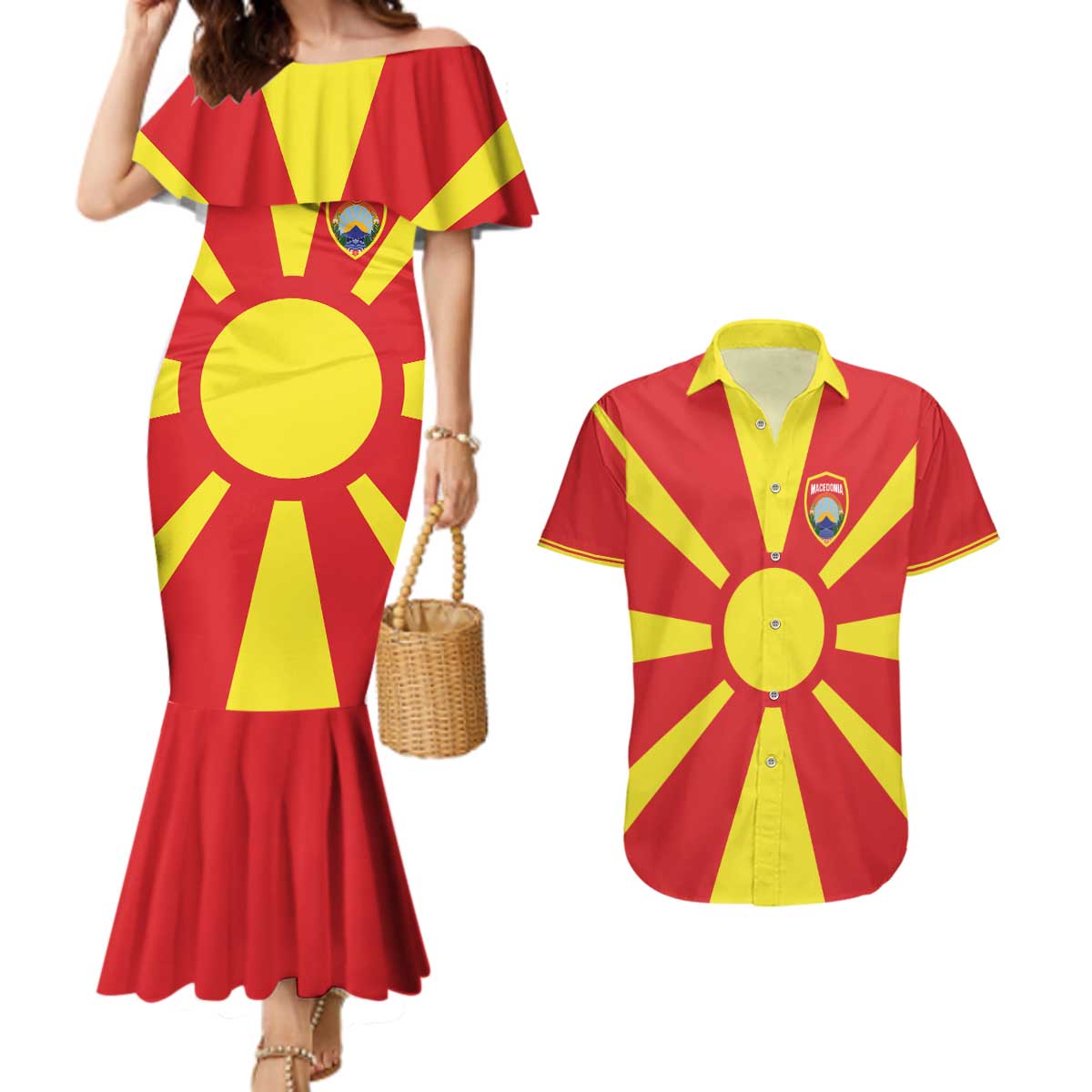 Custom Macedonia Couples Matching Mermaid Dress and Hawaiian Shirt Flag Style - Wonder Print Shop