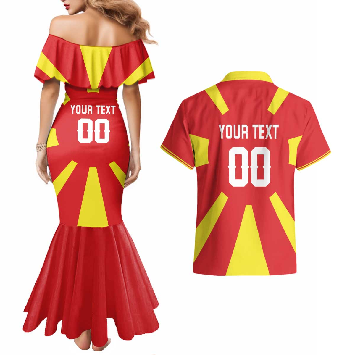 Custom Macedonia Couples Matching Mermaid Dress and Hawaiian Shirt Flag Style - Wonder Print Shop