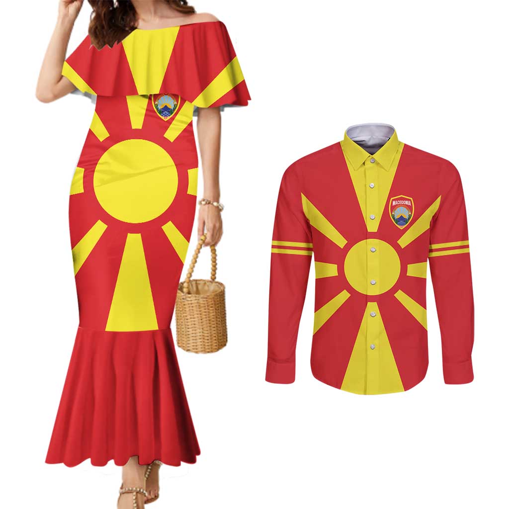 Custom Macedonia Couples Matching Mermaid Dress and Long Sleeve Button Shirt Flag Style - Wonder Print Shop