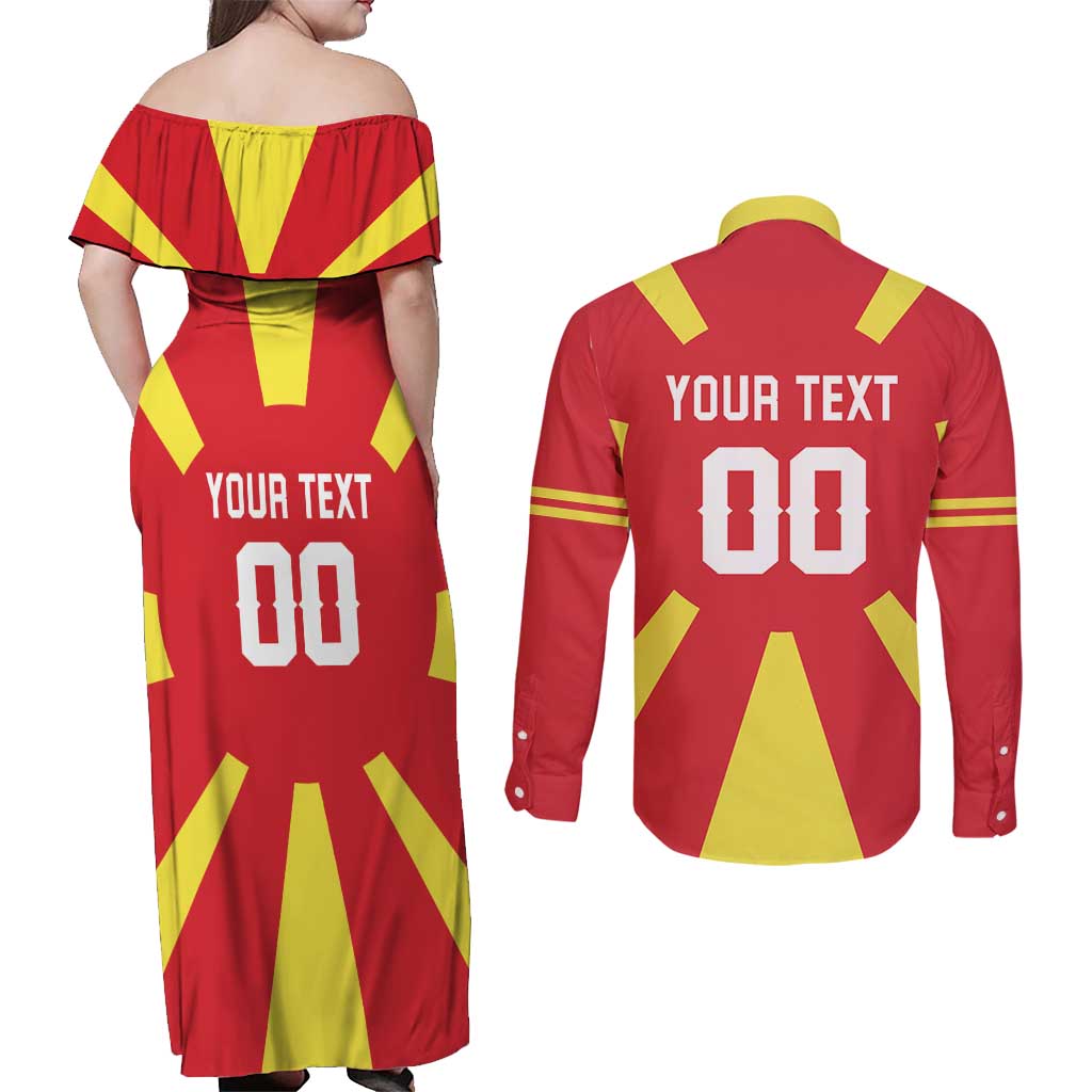 Custom Macedonia Couples Matching Off Shoulder Maxi Dress and Long Sleeve Button Shirt Flag Style - Wonder Print Shop