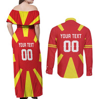 Custom Macedonia Couples Matching Off Shoulder Maxi Dress and Long Sleeve Button Shirt Flag Style - Wonder Print Shop