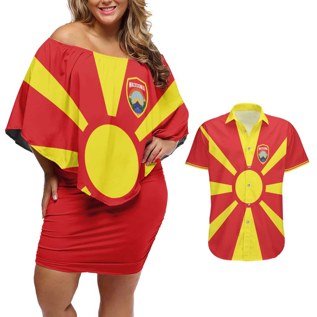 Custom Macedonia Couples Matching Off Shoulder Short Dress and Hawaiian Shirt Flag Style - Wonder Print Shop