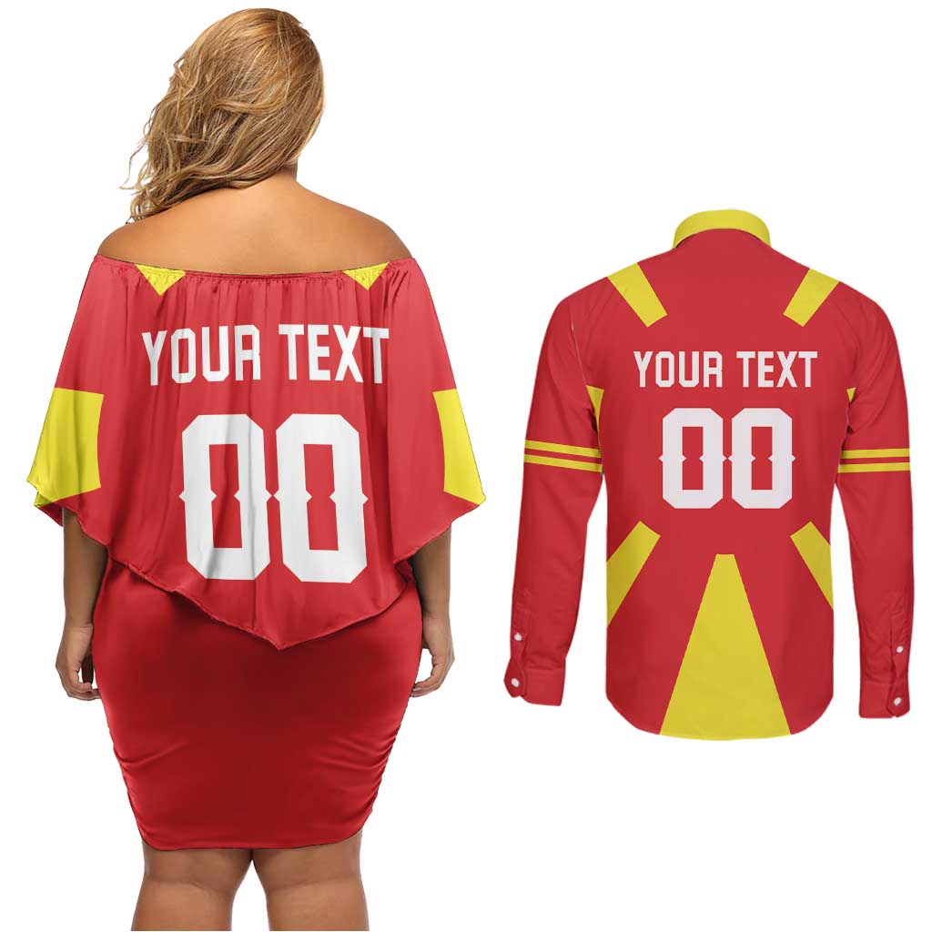 Custom Macedonia Couples Matching Off Shoulder Short Dress and Long Sleeve Button Shirt Flag Style - Wonder Print Shop