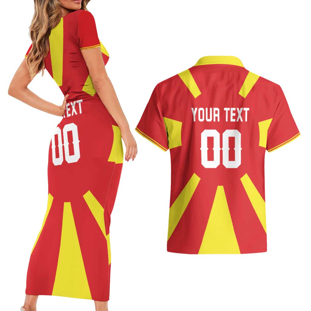 Custom Macedonia Couples Matching Short Sleeve Bodycon Dress and Hawaiian Shirt Flag Style - Wonder Print Shop