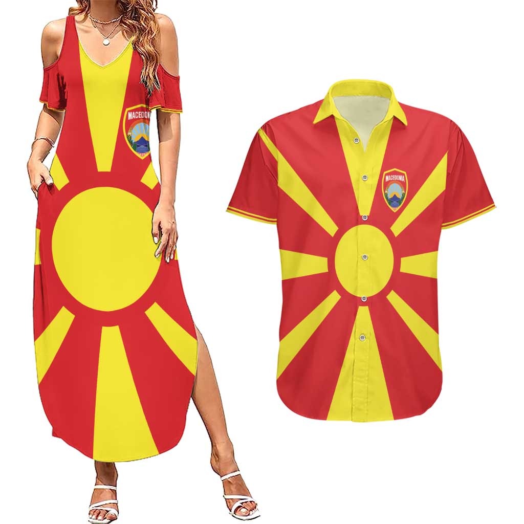 Custom Macedonia Couples Matching Summer Maxi Dress and Hawaiian Shirt Flag Style - Wonder Print Shop