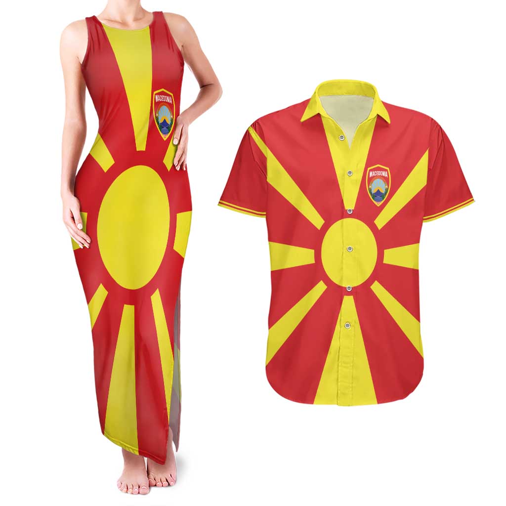 Custom Macedonia Couples Matching Tank Maxi Dress and Hawaiian Shirt Flag Style - Wonder Print Shop