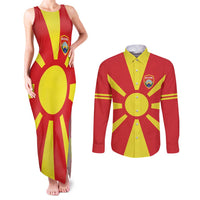 Custom Macedonia Couples Matching Tank Maxi Dress and Long Sleeve Button Shirt Flag Style - Wonder Print Shop