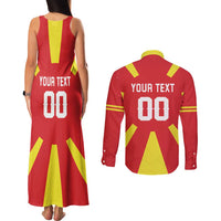 Custom Macedonia Couples Matching Tank Maxi Dress and Long Sleeve Button Shirt Flag Style - Wonder Print Shop