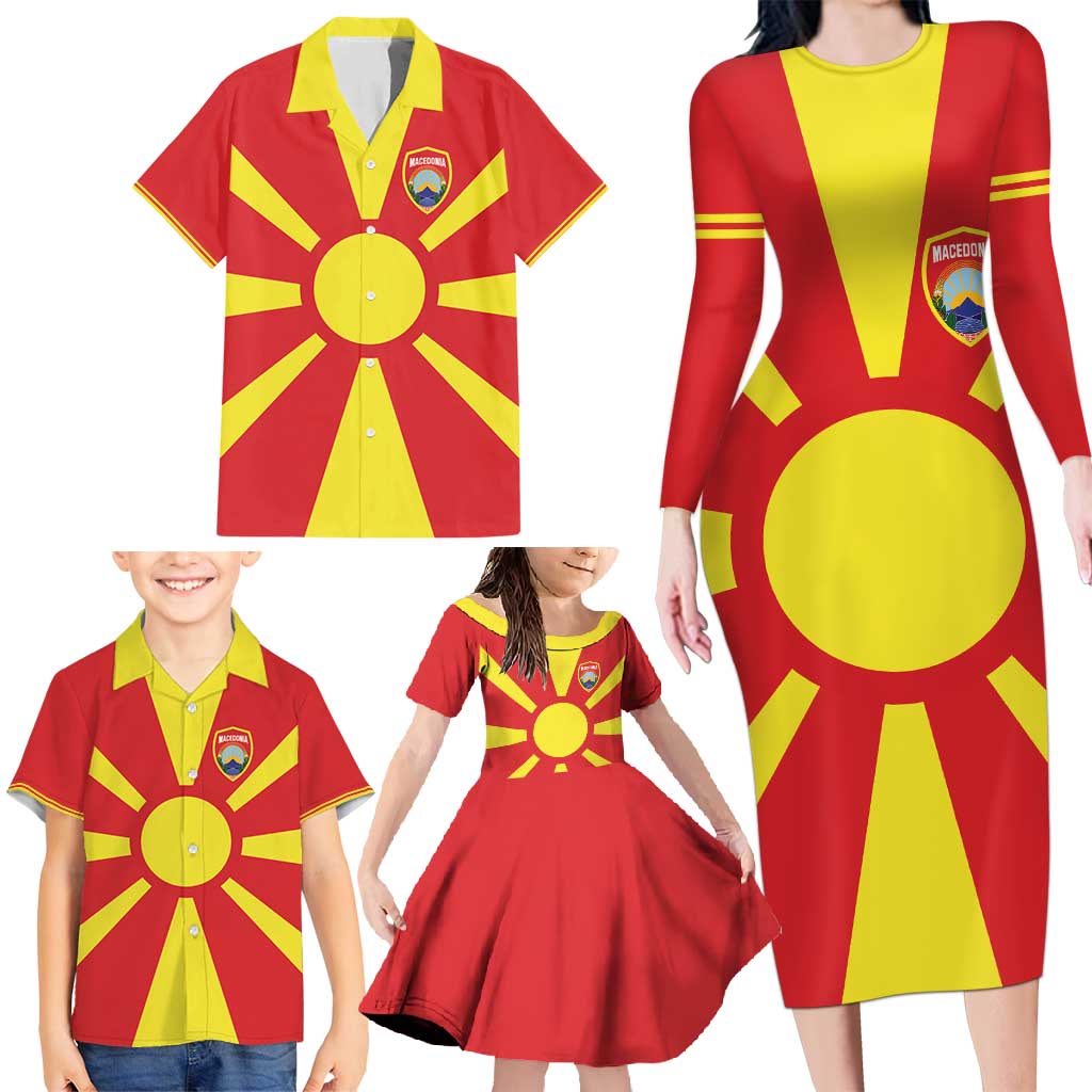 Custom Macedonia Family Matching Long Sleeve Bodycon Dress and Hawaiian Shirt Flag Style - Wonder Print Shop