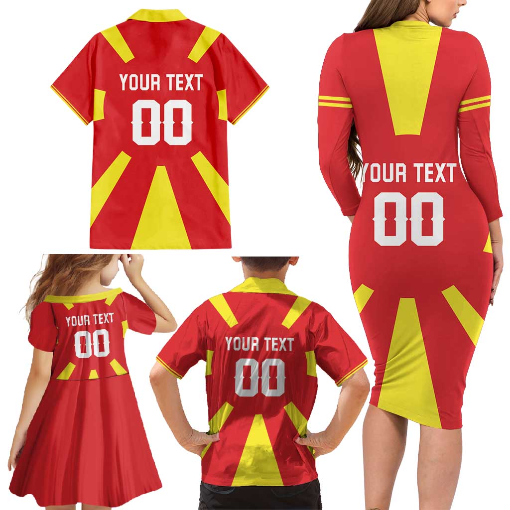 Custom Macedonia Family Matching Long Sleeve Bodycon Dress and Hawaiian Shirt Flag Style - Wonder Print Shop