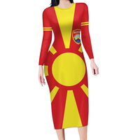 Custom Macedonia Family Matching Long Sleeve Bodycon Dress and Hawaiian Shirt Flag Style - Wonder Print Shop