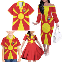 Custom Macedonia Family Matching Off The Shoulder Long Sleeve Dress and Hawaiian Shirt Flag Style - Wonder Print Shop