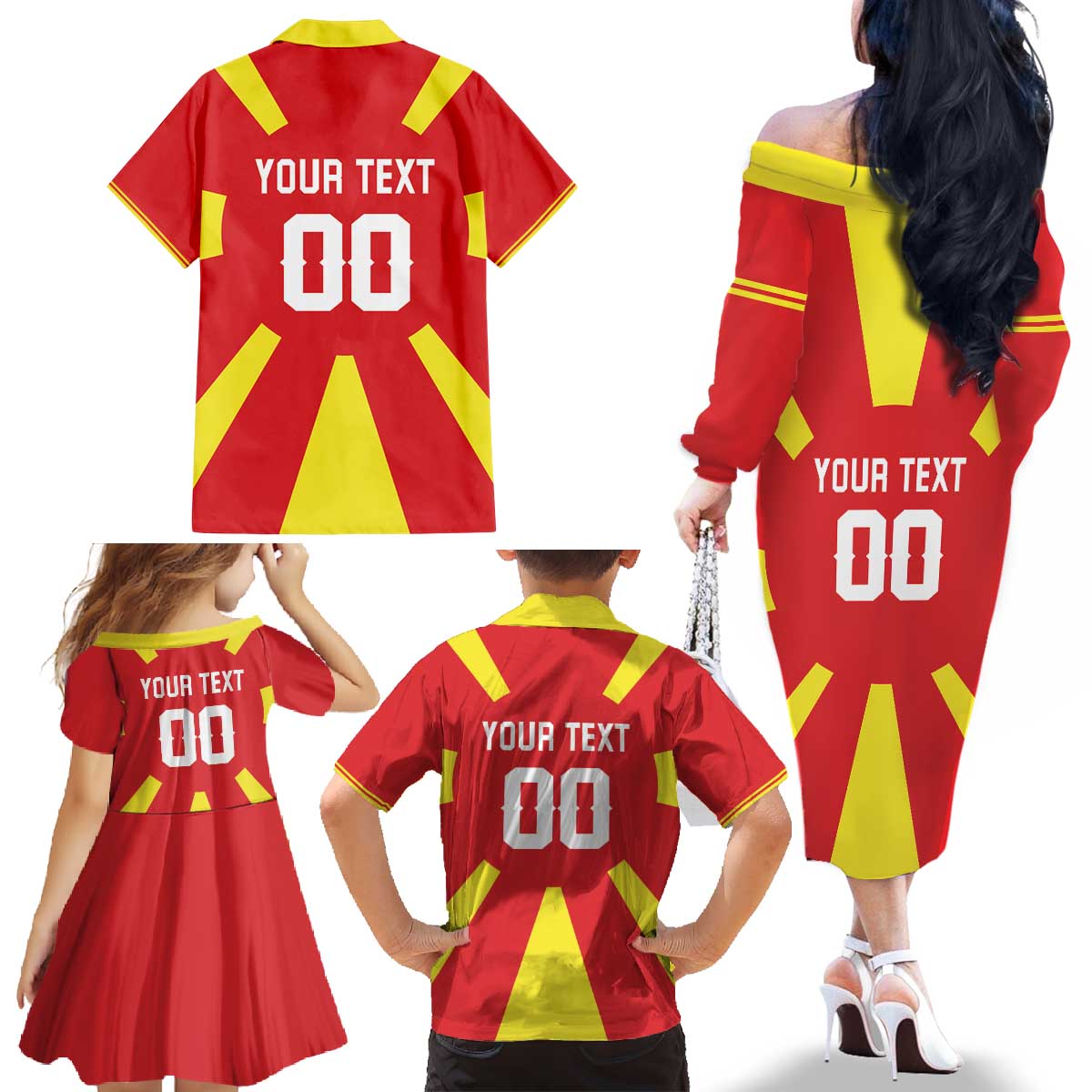 Custom Macedonia Family Matching Off The Shoulder Long Sleeve Dress and Hawaiian Shirt Flag Style - Wonder Print Shop