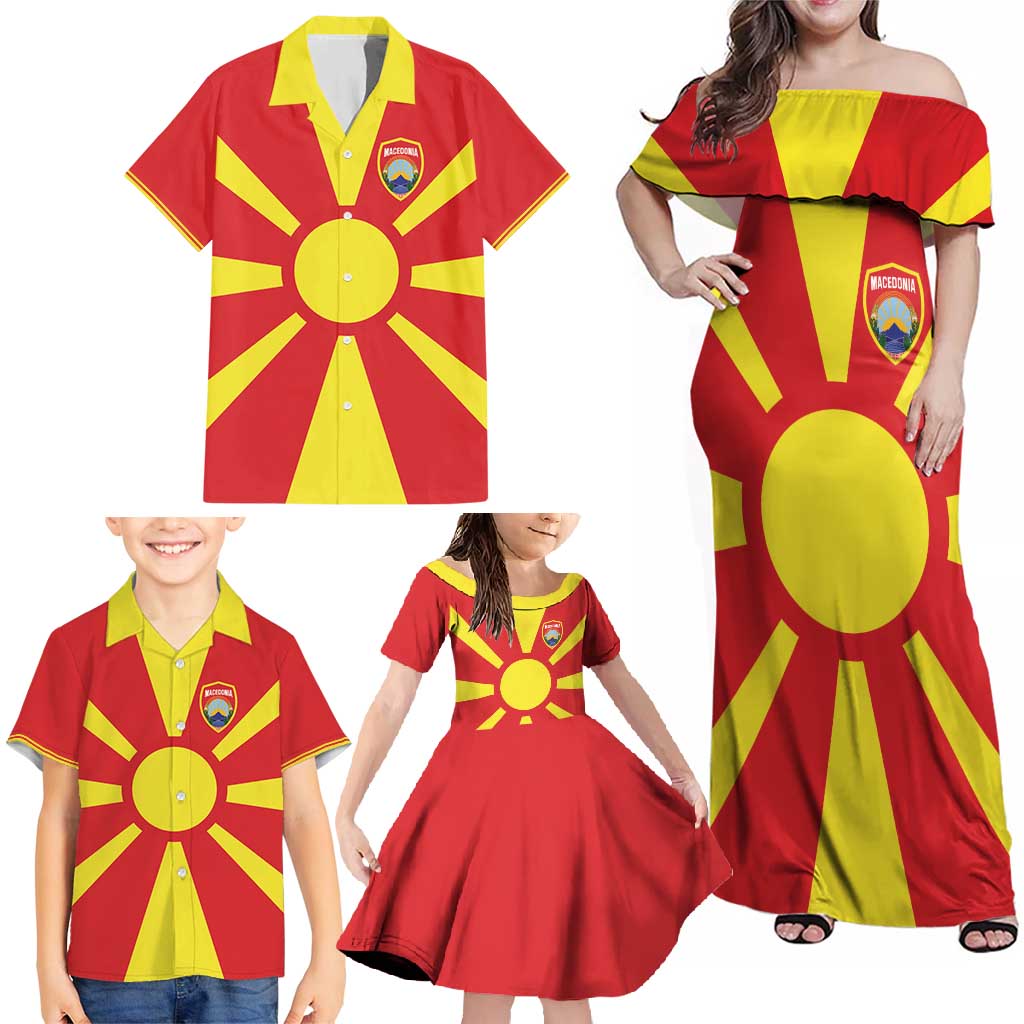 Custom Macedonia Family Matching Off Shoulder Maxi Dress and Hawaiian Shirt Flag Style - Wonder Print Shop