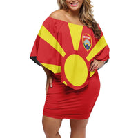 Custom Macedonia Family Matching Off Shoulder Short Dress and Hawaiian Shirt Flag Style - Wonder Print Shop