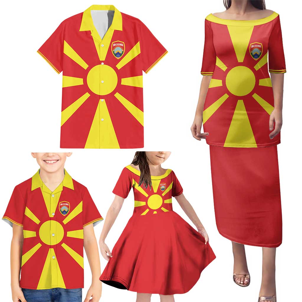 Custom Macedonia Family Matching Puletasi and Hawaiian Shirt Flag Style - Wonder Print Shop