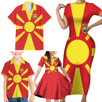 Custom Macedonia Family Matching Short Sleeve Bodycon Dress and Hawaiian Shirt Flag Style - Wonder Print Shop