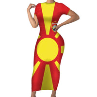 Custom Macedonia Family Matching Short Sleeve Bodycon Dress and Hawaiian Shirt Flag Style - Wonder Print Shop