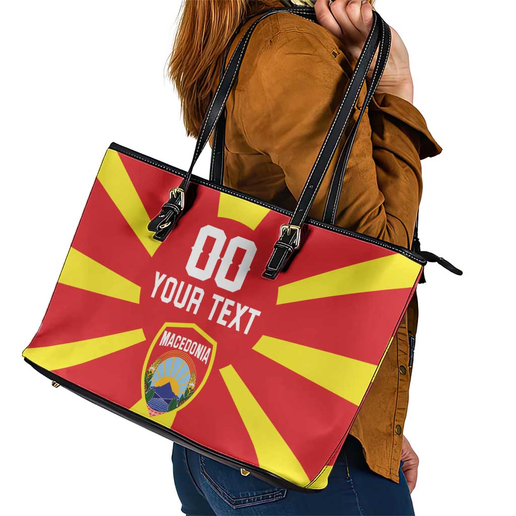 Custom Macedonia Leather Tote Bag Flag Style - Wonder Print Shop