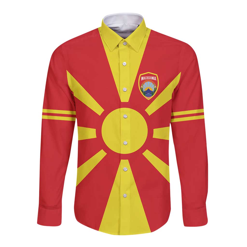 Custom Macedonia Long Sleeve Button Shirt Flag Style - Wonder Print Shop
