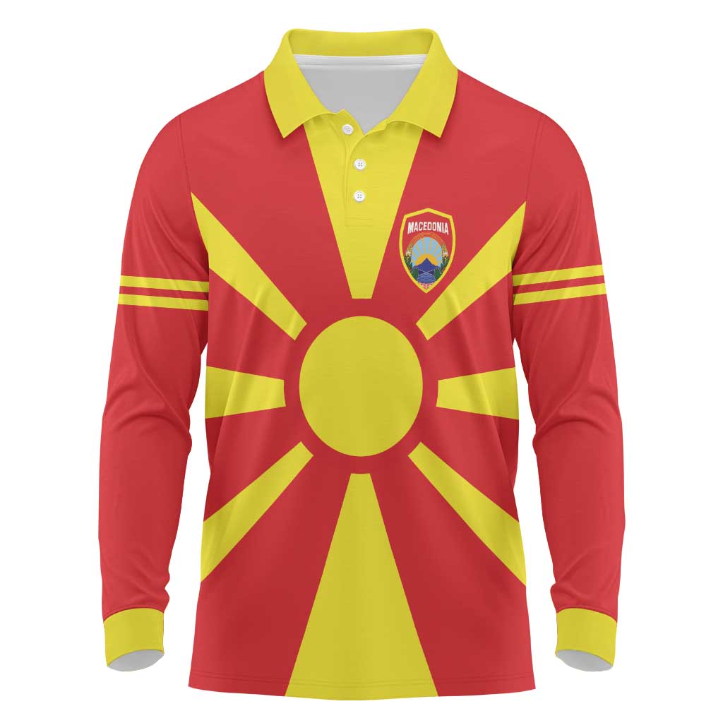 Custom Macedonia Long Sleeve Polo Shirt Flag Style - Wonder Print Shop